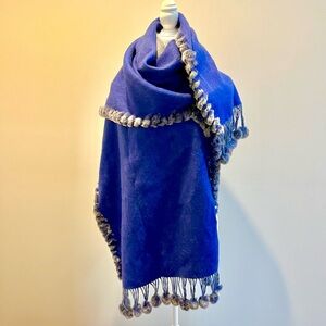 GORSKI Blue Scarf with Gray Fur Trim